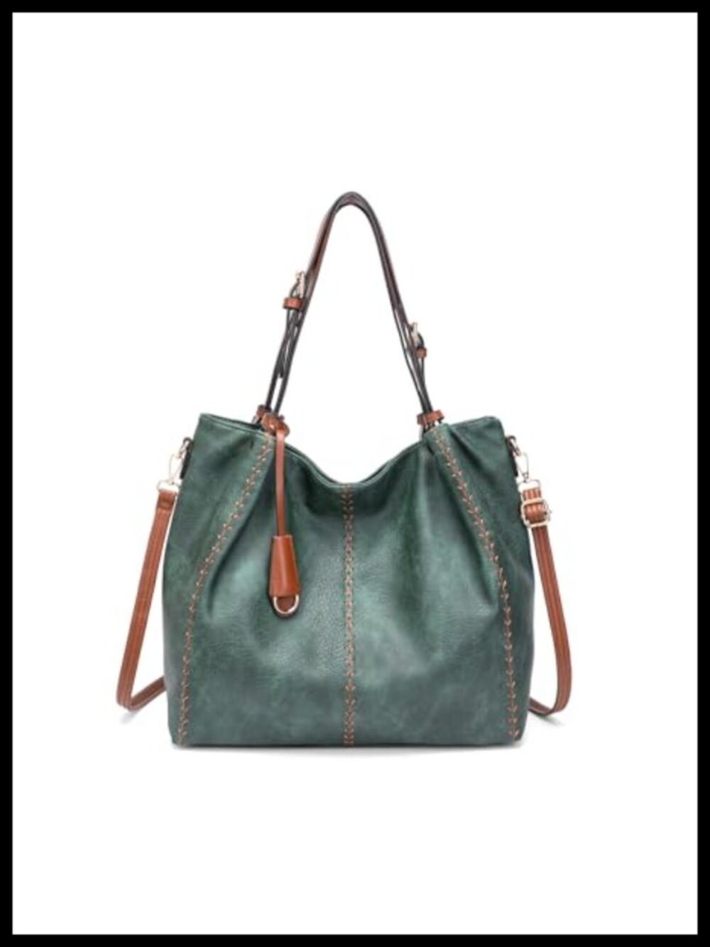 PU Leather Hobo Shoulder Bag Rivet Detail Large Tote Satchel Purse